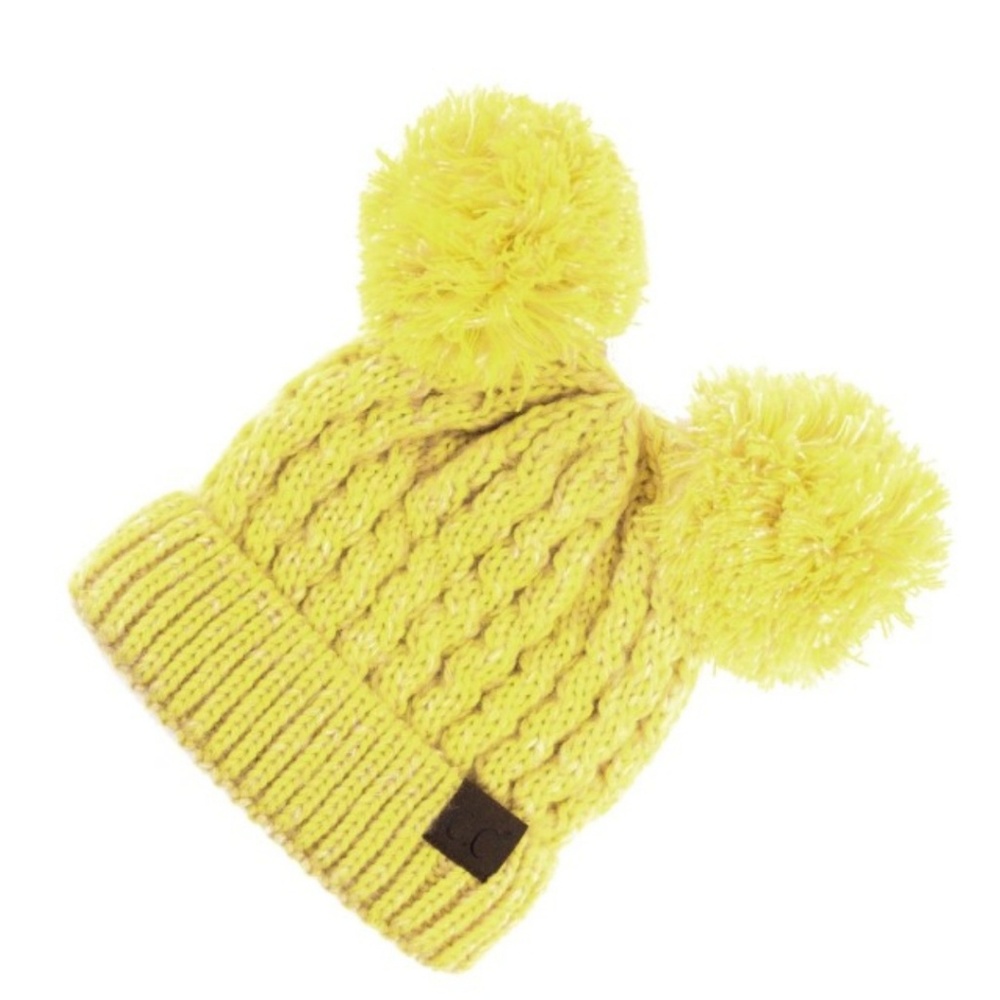 Adult Double Pompom C.C. Beanie. Yellow